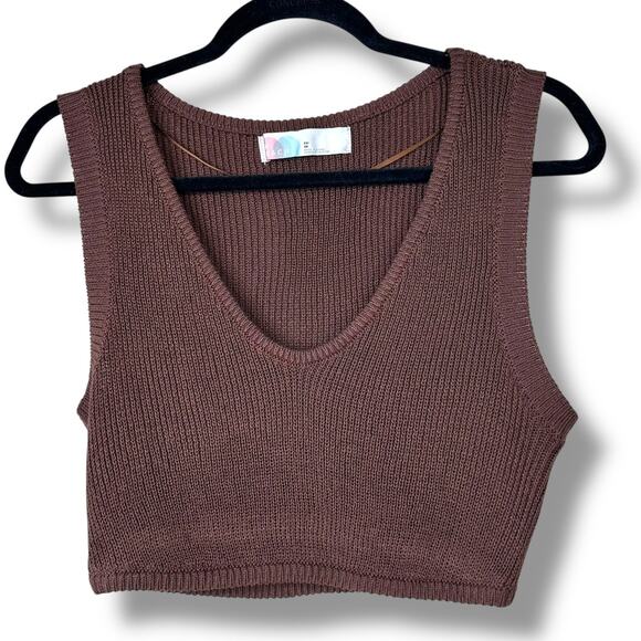 Free People Beach NWOT Living In Dark Brown Knit Lounge Tank & Jogger Pant Set - Picture 3 of 9